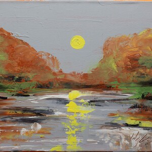 Original Abstract Marsh Moon Landscape Painting 12&quot;x16&quot; Acrylic on Canvas
