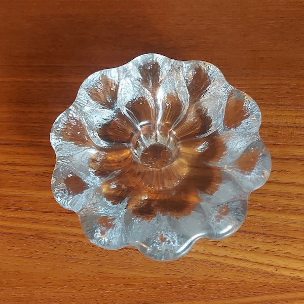 Holmegaard vintage ISBLOMST floraform crystal glass candleholder designed by Sidse Werner