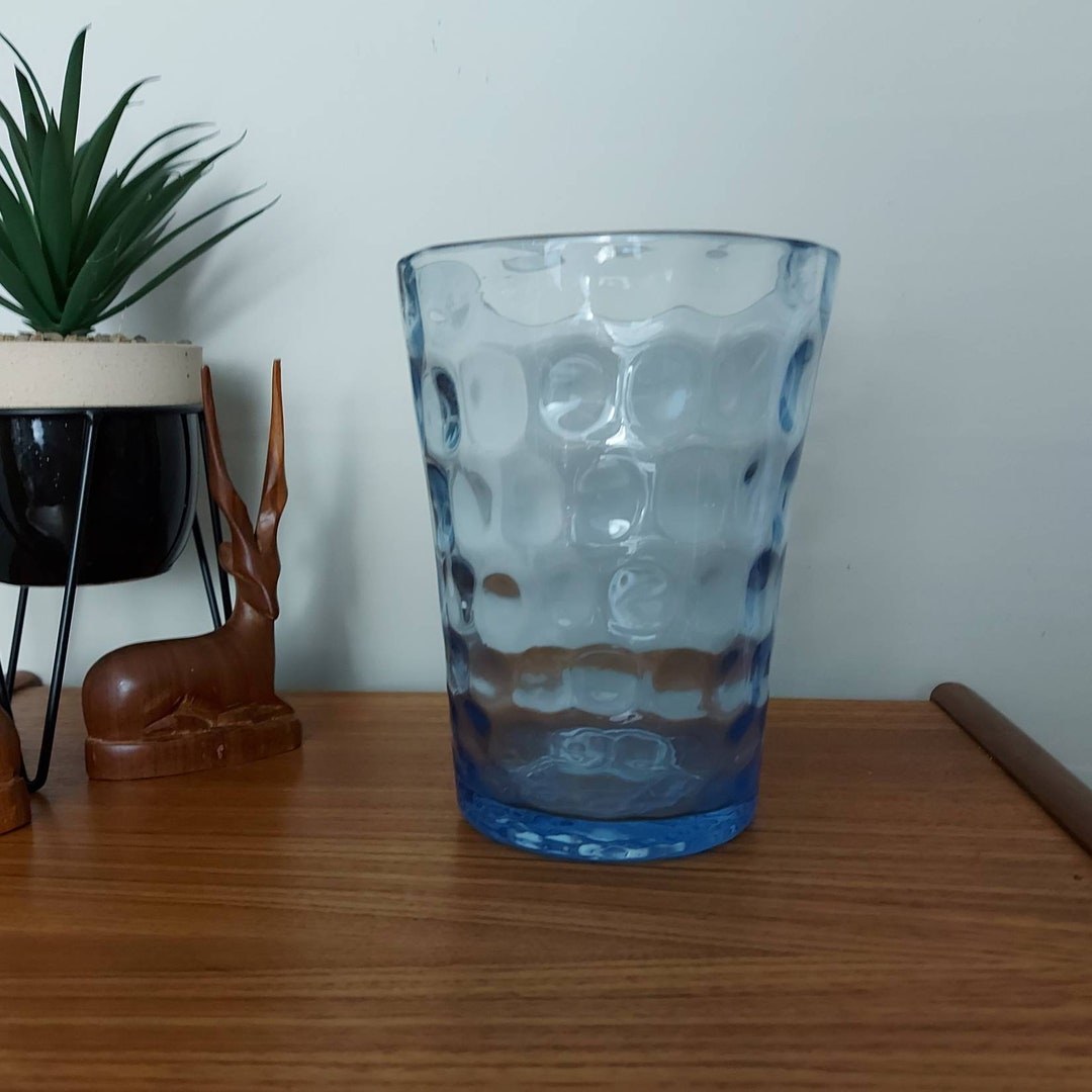 Mid Century Large Blue Glass Vase With Pronounced Coin Spot Optic