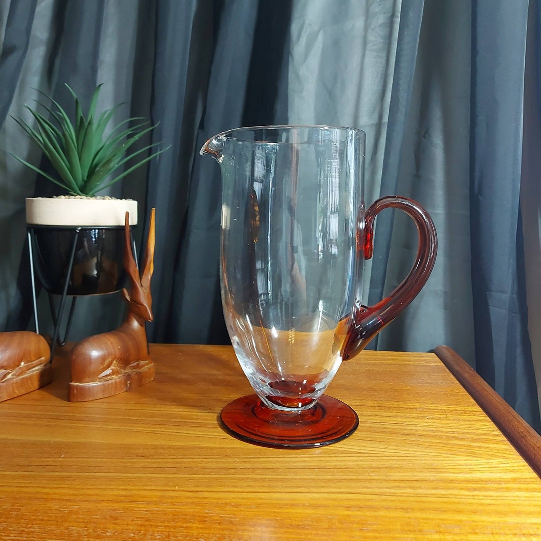 Art Deco Glass Jug With Amber Glass Foot and Handle Vertical Etsy