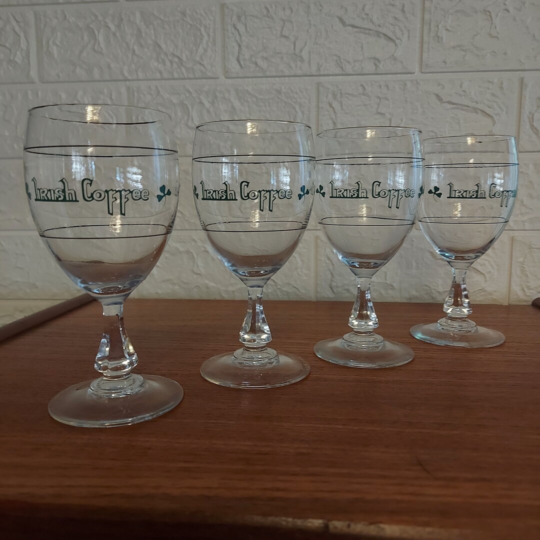LUMINARC IRISH COFFEE 4x Vintage Glasses With Emerald Green Shamrocks