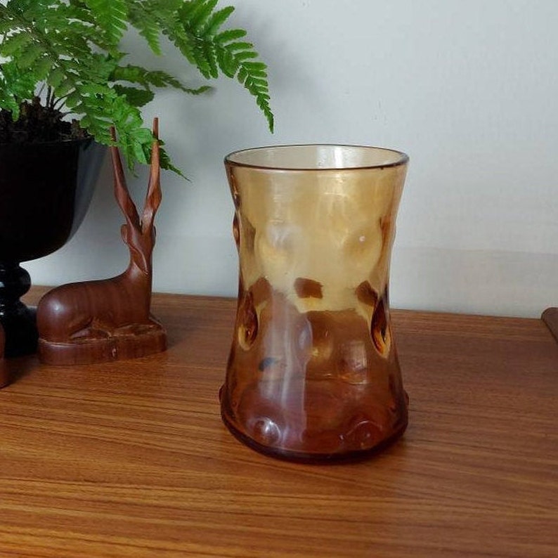 WEBB amber glass vase with BULLSEYE optic dimples decor Etsy