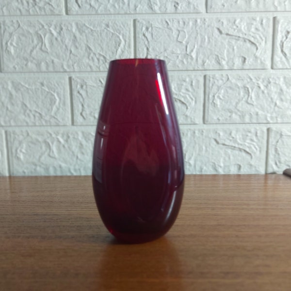 vintage Whitefriars ruby red glass dented vase 60s mid century