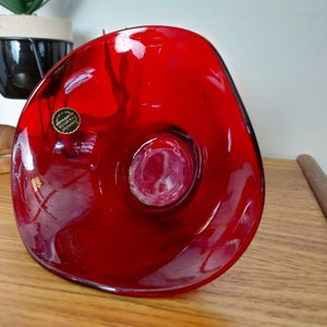 retro SOWERBY Tynesyde red glass bowl with label
