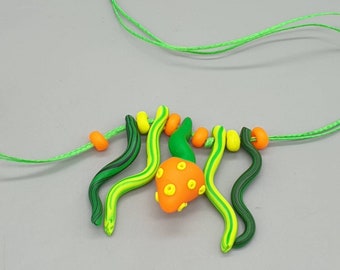 UV-psychedelische Pilzkette mit grüner UV-Kordel, Schwarzlicht-Polymerknete, fluoreszierend, UV-aktiv, Rave-DIY