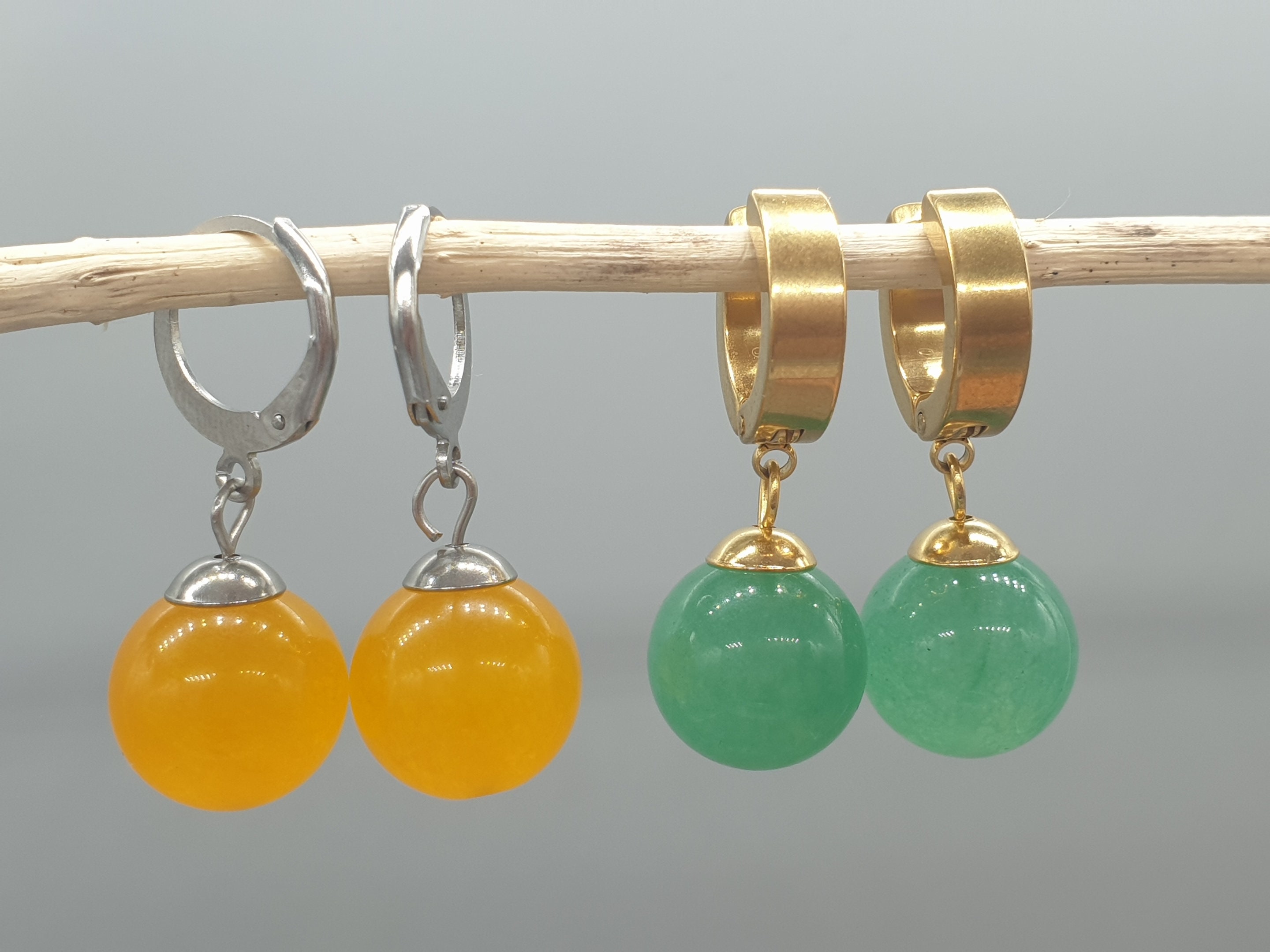 Pair Of Potara Earrings Green Yellow Blue Red Natural Stones -  Portugal