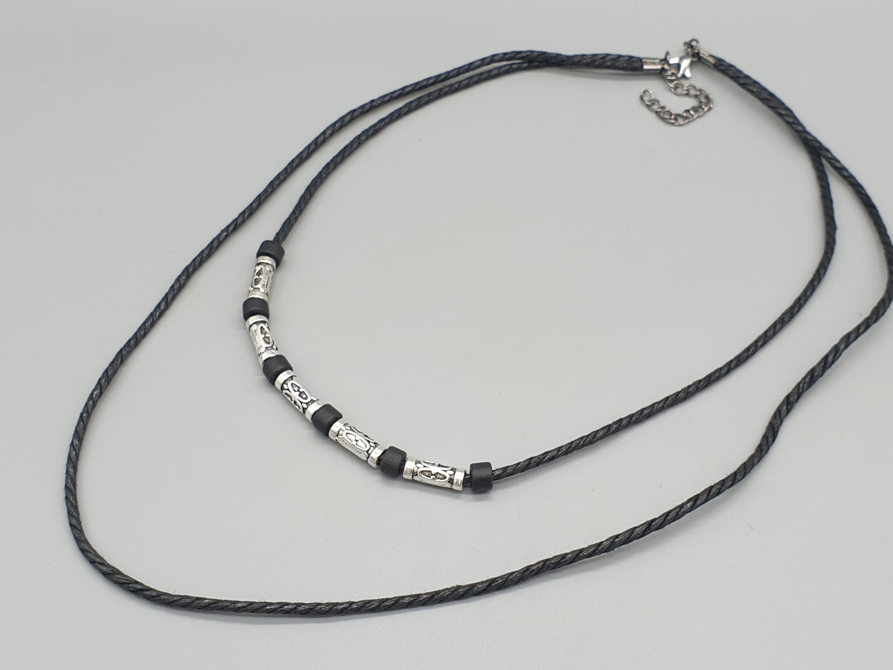 OODECO 【COTTON】BLACK with SILVER BEADS Necklace for men: onyx & silver beads | THOMAS SABO