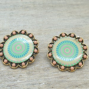 Pair Of Potara Earrings Green Yellow Blue Red Natural Stones -  Portugal