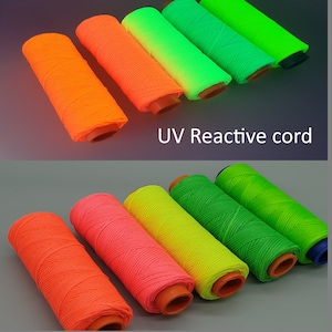 Neon UV reactive wax cord reel, Blacklight glow Fluorescent UV active 1mm cord 100m, Rave Party DIY Yellow Green Pink Orange Cord