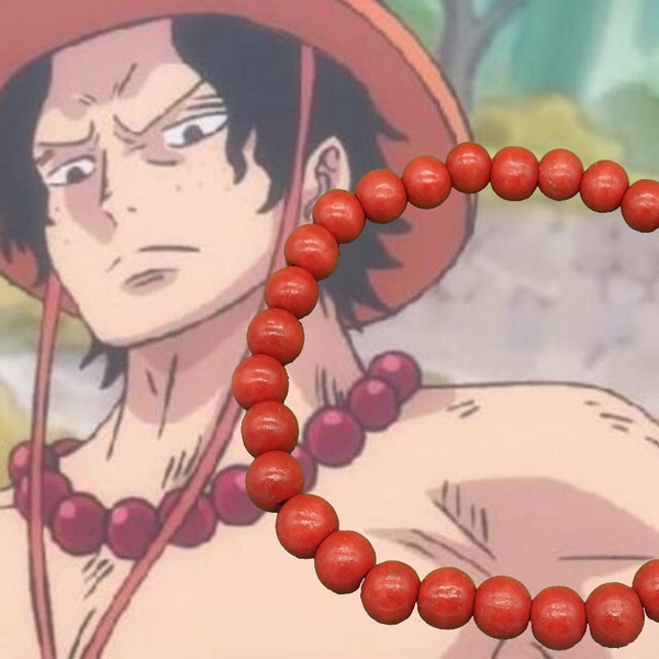 Ace Red Necklace One Piece Anime Inspired, Cosplay Necklace, Red Wooden Beads Elastic Stretch cord, Anime Manga Fans Gift Jewellery