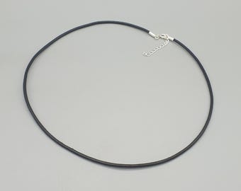 Collar con cordón de cuero negro, extremos de plata de ley 925, cierre de cadena de extensión, unisex, cordón de cuero genuino de 2 mm.