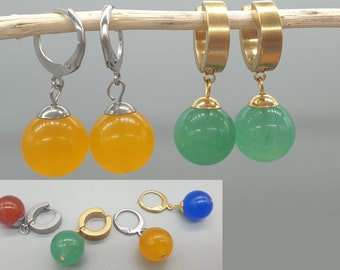 Pair Of Potara Earrings Green Yellow Blue Red Natural Stones, Anime Cosplay Earrings Dragon Ball Z Inspired, Gift for Anime Manga Fans