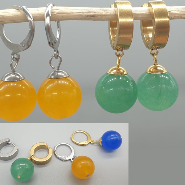 Pair Of Potara Earrings Green Yellow Blue Red Natural Stones, Anime Cosplay Earrings Dragon Ball Z Inspired, Gift for Anime Manga Fans