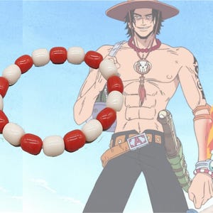Portgas D Ace Red White Bracelet One Piece Anime Inspired, Cosplay bracelet, Glass Beads Elastic Stretch, Anime Manga Fans Gift Jewellery