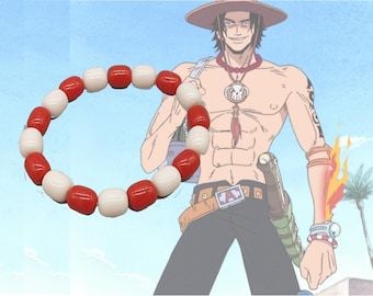 Portgas D Ace Rot Weiß Armband One Piece Anime inspiriert, Cosplay Armband, Glasperlen Elastisch Stretch, Anime Manga Fans Geschenk Schmuck