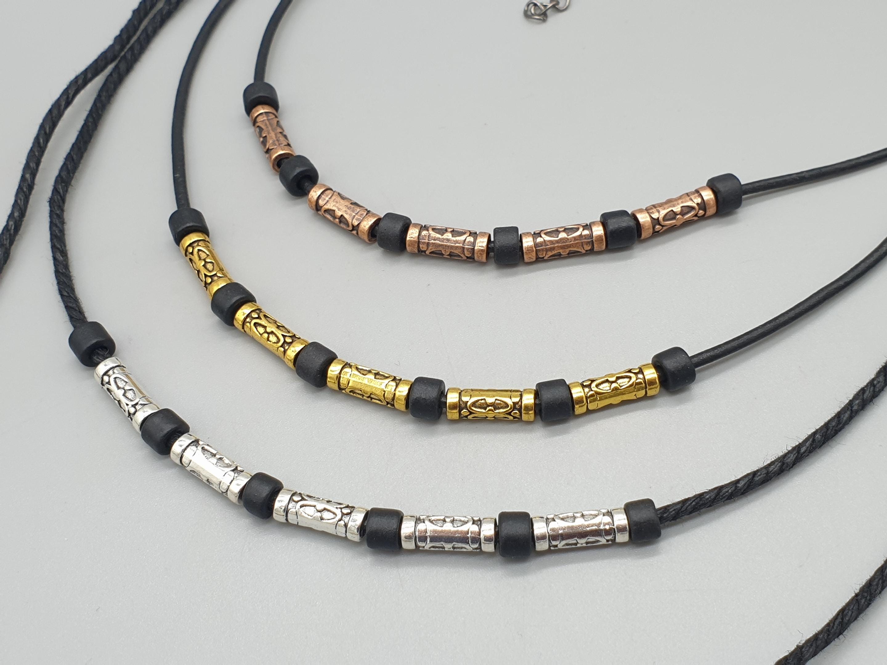 Necklace With Silver Textured Metal and Black Ceramic Beads