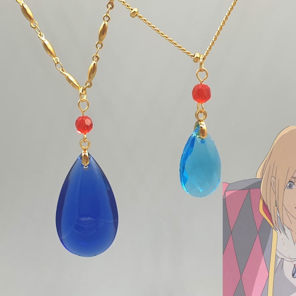 Howl's Moving Castle Anime inspired Necklace, Hauru Blue Crystal Cosplay Necklace, Stainless steel Chain, Anime Manga Fans Gift Jewellery
