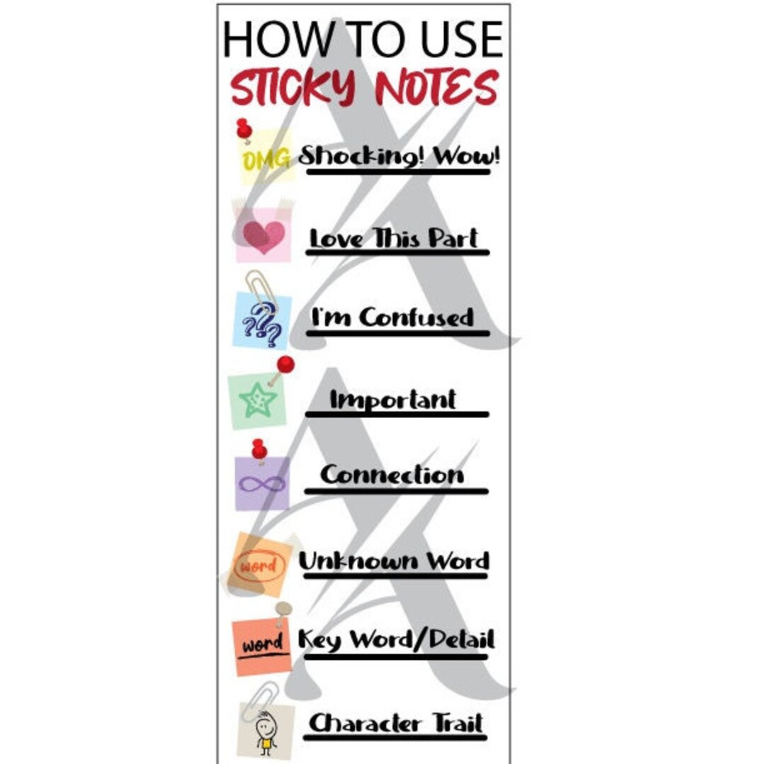 How to Use Sticky Notes Reading Comprehension Bookmark Etsy