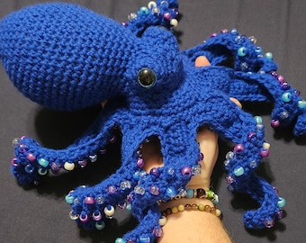 Beaded Crochet Octopus Plushie: Realistic Stuffed Animal Lovie