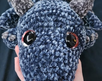 Large Dragon Plushie: Blue & Grey Velvety Stuffed Toy - 24"