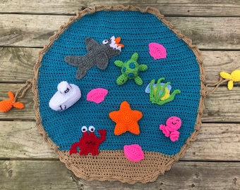 Crochet Ocean Activity Blanket PATTERN: Sea Turtle, Shark & Fish