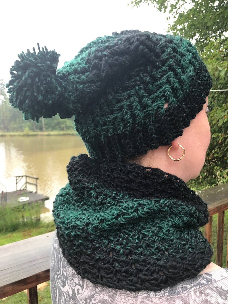 Toboggan and Cowl Set Slouchy Hat Cowl Pom Pom hat Etsy