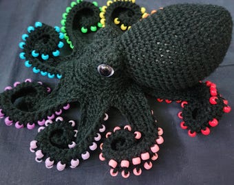 Realistic Beaded Crochet Octopus Plushie: Weighted Pride Colors Lovie
