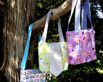 3 Little bags! . 1 Pattern 3 finishing options. The Princess Bag, The Tie Bag or the Bitty Messenger Bag