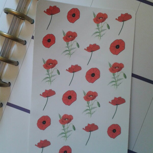 Poppy stickers, Rememberance Day stickers, planner stickers, poppy planner stickers, diary stickers, uk seller, matildas crafts, stickers