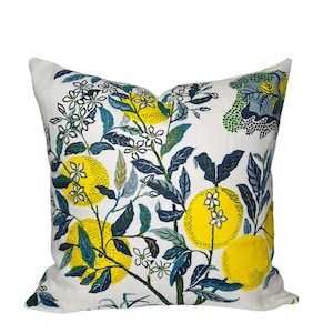Schumacher Citrus Garden Pool Pillow Cover Linen Designer Josef Frank Throw Pillow High End Botanical Toss Pillow -  Ivory Linen Backing