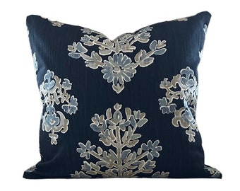 Ballard Designs Eliza Pillow Cover Navy Floral Throw Pillow - Same Fabric on Both Sides - All Sizes Available