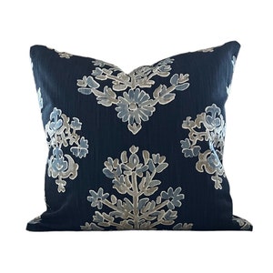 Navy Floral Pillow Cover: Ballard Designs Eliza Cotton Linen Blend