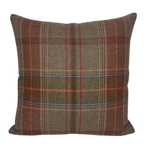 Lee Jofa Shetland Plaid Pillow Cover: Lovat Wool, Camel Velvet Back