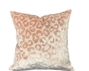 Pink Velvet Leopard Pillow Cover Animal Print High End Blush Pink Velvet Throw Pillow - Same Fabric on Both Sides - All Sizes Available