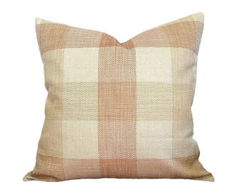 Coral Buffalo Check Pillow Cover Pink Ivory Plaid Throw Pillow Peach Check Modern Farmhouse Cushion