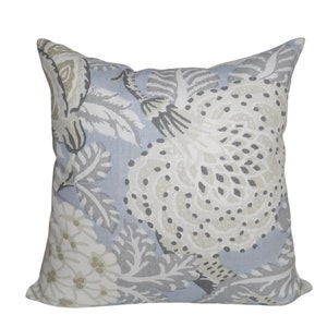 Thibaut Mitford Leinen Kissenbezug: Aqua Blumenkissen, Rückseite aus Elfenbein