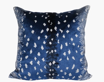 Scalamandre Antelope Velvet Pillow Cover - High End Designer Velvet Pillow Cover Navy Antelope - Solid Navy Velvet Backing