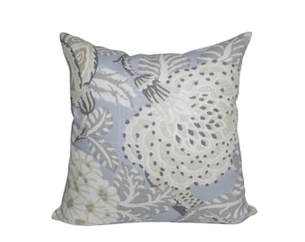 Thibaut Light Blue Floral Pillow Cover - Mitford Throw Pillow Linen Blue Floral High End Cushion - Solid Ivory Backing - All Sizes Available