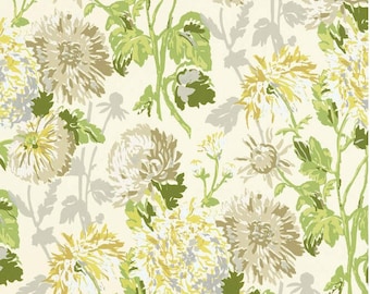 May include: A white background with a repeating pattern of yellow and white flowers with green leaves.