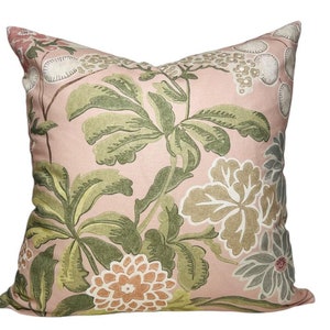 Thibaut Pink Floral Pillow Cover Pink Linen Throw Pillow Thibaut Meadow in Blush - Blush Pink Linen Backing - All Sizes Available