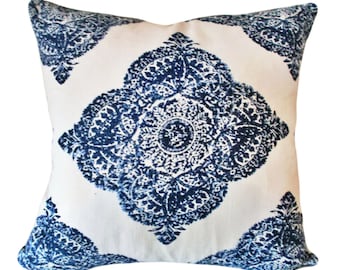 John Robshaw Blue Medallion Fabric for Pillow Covers by Pillowtimegirls - Solid Linen Backing - ALL SIZES AVAILABLE - Only 2 Left