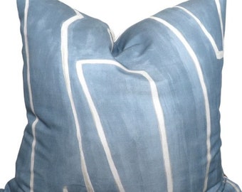 Kelly Wearstler Graffito Pillow Cover - Deep Sky Blue Colorway - All Sizes Available - Solid Ivory Linen Backing