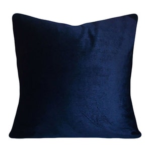 May include: A dark blue velvet pillow with a soft, plush texture.