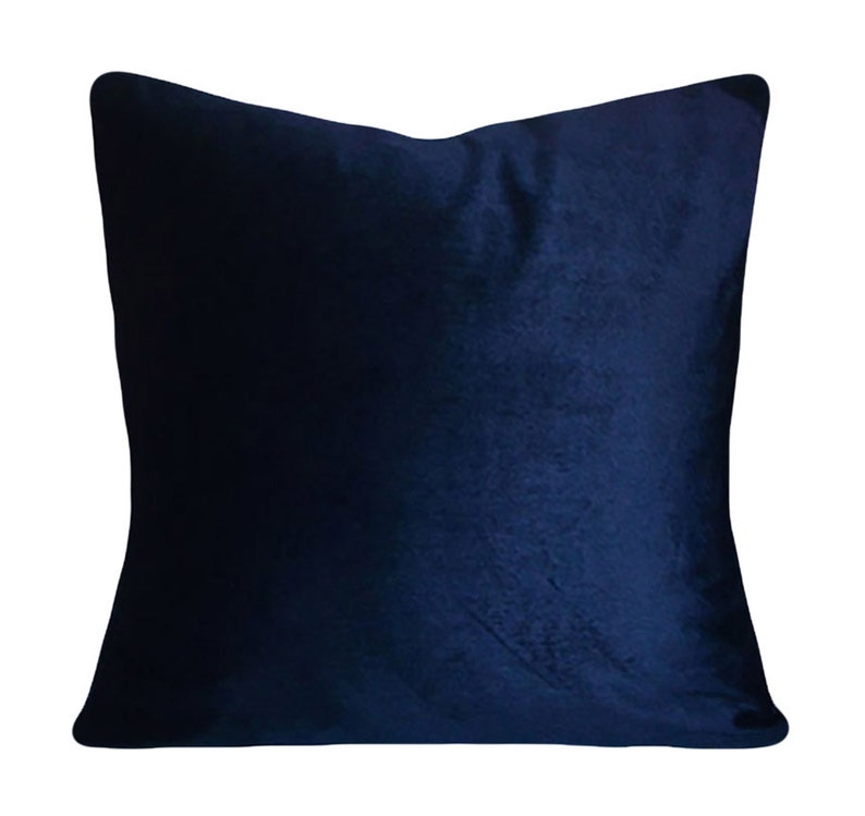 May include: A dark blue velvet pillow with a soft, plush texture.