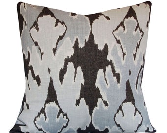 Kelly Wearstler Gray Ikat Bengal Bazaar Pillow Cover - Lee Jofa Groundworks - Throw Pillow - Solid Cream Linen Back - ALL SIZES AVAILABLE