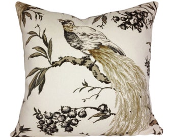 Duralee Winter Bird Tree Pillow Cover - Throw Pillow - Solid Coordinating Velvet Backing - All Sizes Available