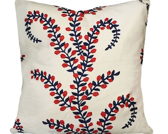 John Robshaw Prasana Floral Decorative Pillow Cover - Solid Ivory Linen Backing - All Sizes Available - ONLY 1 LEFT