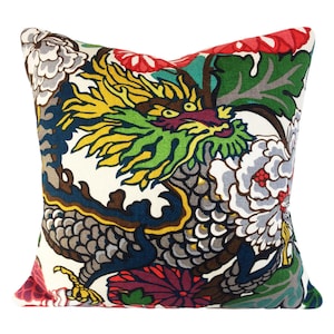 Funda de almohada Schumacher Chiang Mai Dragon Alabaster - Cojín decorativo - Ambos lados o reverso de lino color crema - Todos los tamaños disponibles
