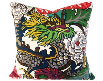 Schumacher Chiang Mai Dragon Alabaster Pillow Cover - Throw Pillow - Both Sides or Solid Cream Linen Back - ALL SIZES AVAILABLE