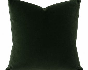 Forest Green Velvet Pillow Cover, Dark Green Throw Pillow, Luxury Velvet Cushion Cover, Solid Green Decorative Pillow, Custom Sizes